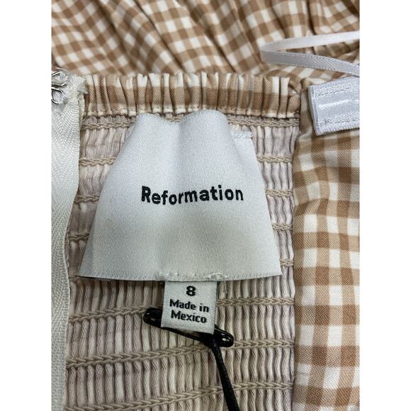 Reformation Strapless Dress in Checker Tan and White - Picture 5 of 5